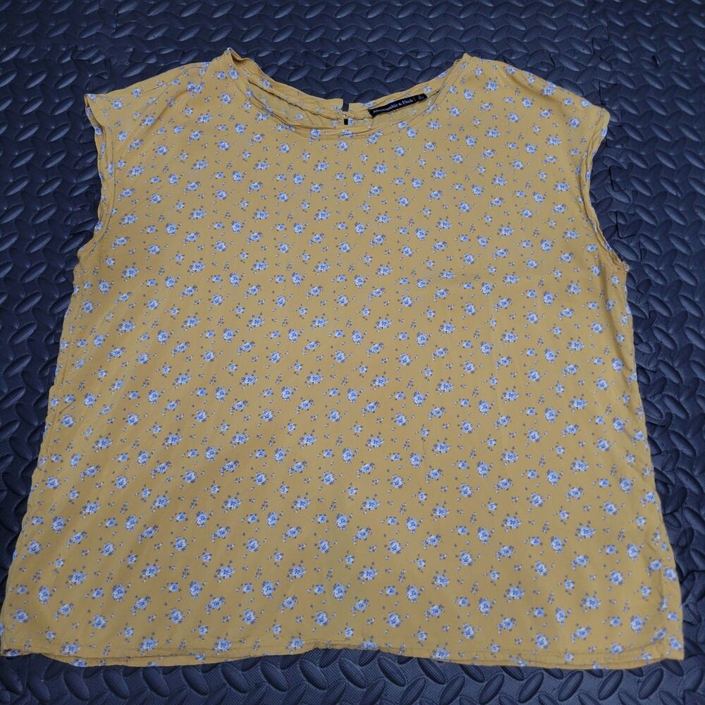 Abercrombie & Fitch Yellow Floral Button Back Blouse Large Sleeveless Top